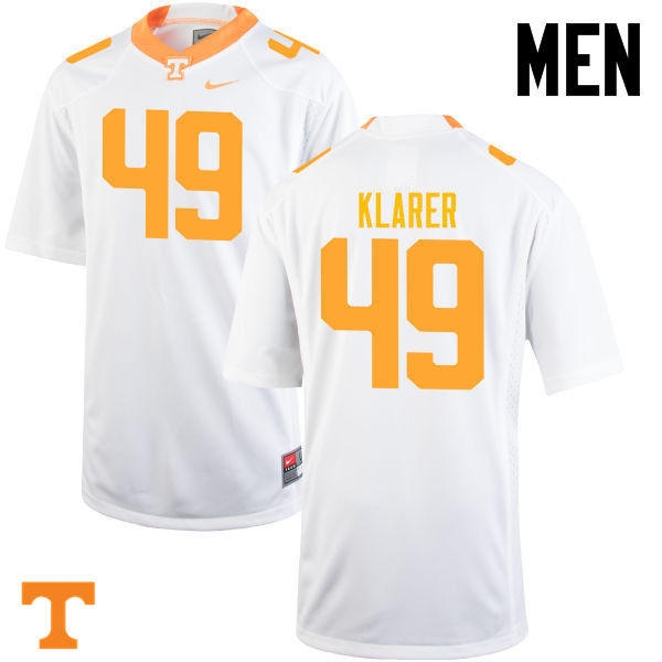 Men #49 Rudy Klarer Tennessee Volunteers College Football Jerseys-White